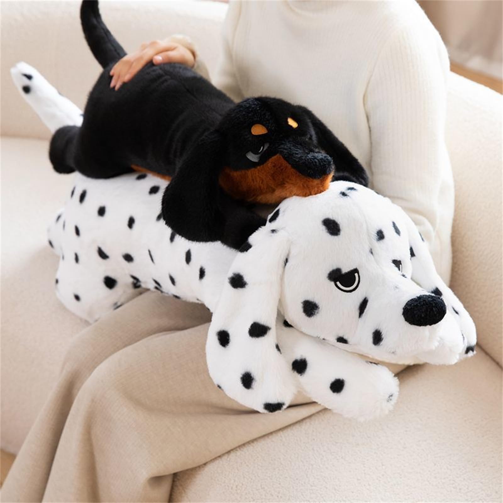 Lang Riesen Plüschhund Kuscheltier XXL Dackel Stofftier Dalmatiner Plüschtier,Liegende Plüschhund,Niedliches Kuscheltier,Lebensecht Plüschtier Spielzeug,Geschenke für Mädchen Jungen (100cm,Dalmatiner)