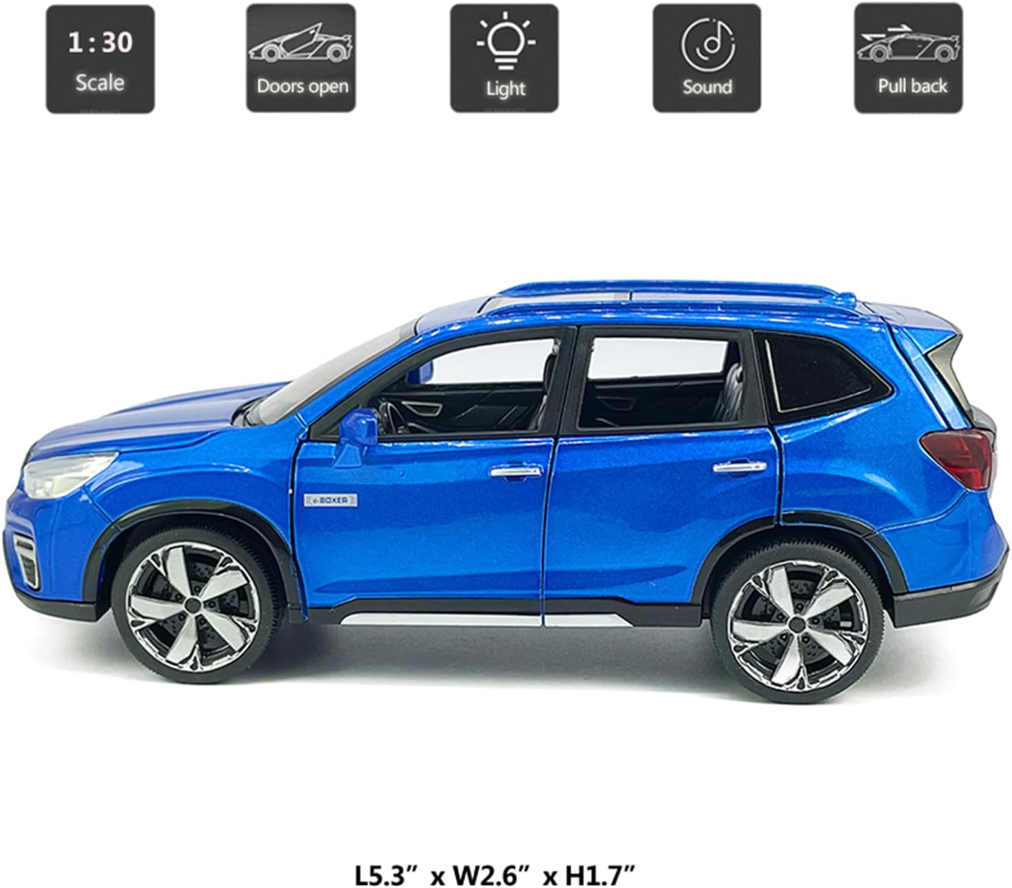 1:30 Scale 2021 Forester e-Boxer SUV Model Toy Car Metal Diecast Toy Vehicle, Doors Open, Light Sound, Pull Back, Toys for Boys Kids Gifts, Men Collection, Home Office Décor, Blue