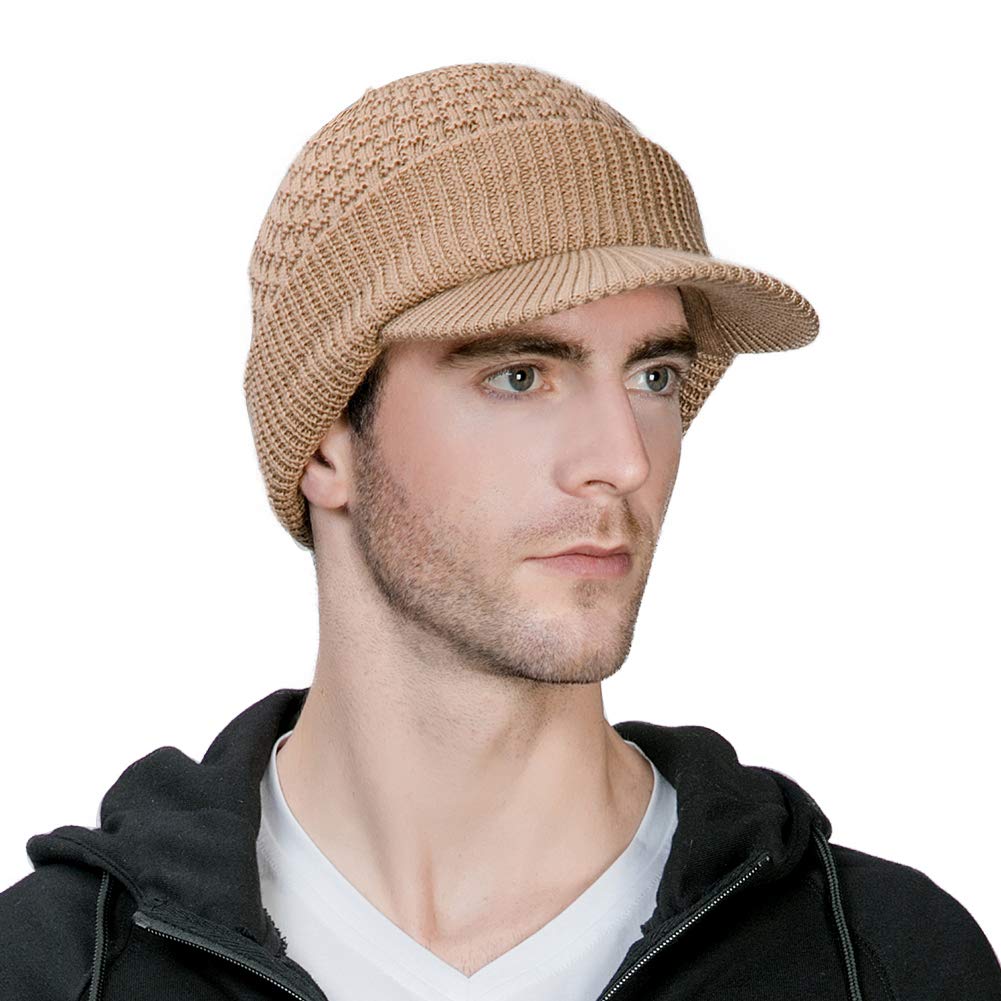 ComhatsMen's Winter Wool Peaked Beanie Hat and Ski Snood Set, Wool Visor Beanie Hat with Fleece Neck Warmer Set - Stay Warm and Stylish