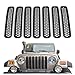 Kühlergrill für Wrangler TJ 1997-2006, BOXATDOOR 7 Stück Front Mesh Gitter fügt Rahmen Rand Shell Schwarz glänzend