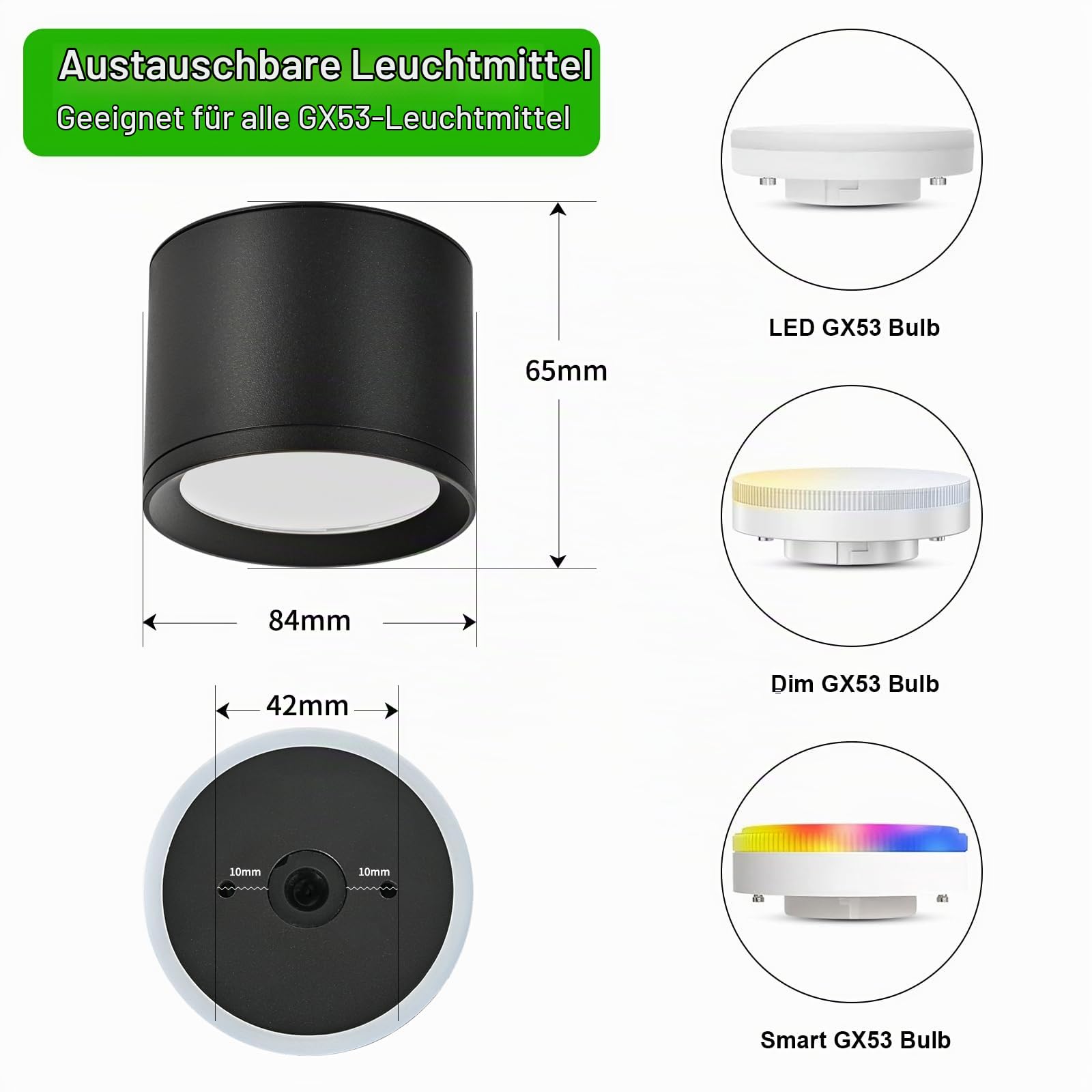 KYOTECH LED Aufbauspots IP44 - Ø84*65mm Deckenspots Schwarz Matt - 6W 550LM GX53 LED Aufbaustrahler - Aluminium 4000K Neutralweiß Aufputz 230v Aufbauleuchte Deckenlampe für Bad Badezimmer 4 Stück