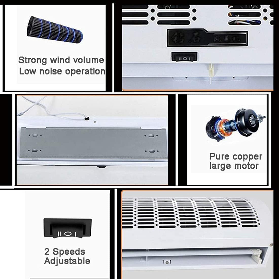 Machine À Rideau d'air Ultra-Mince Et Silencieuse Commerciale, Machine À Rideau d'air Blanc avec Télécommande, Ventilateur Mural, Froid Chaud, Adapté à la Maison, au Bureau et à (Size:100CM)