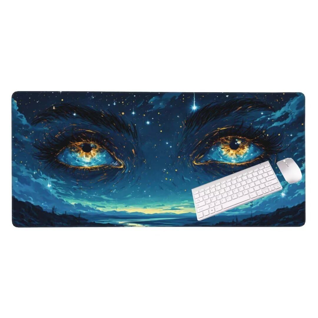 Alfombrilla de ratón 1400x600x3 MM, Alfombrilla Ratón XXL Extendida de Gran Tamaño con Bordes Cosidos, Base de Goma Antideslizante Almohadilla para Teclado, Ojos de ensueño S-9893