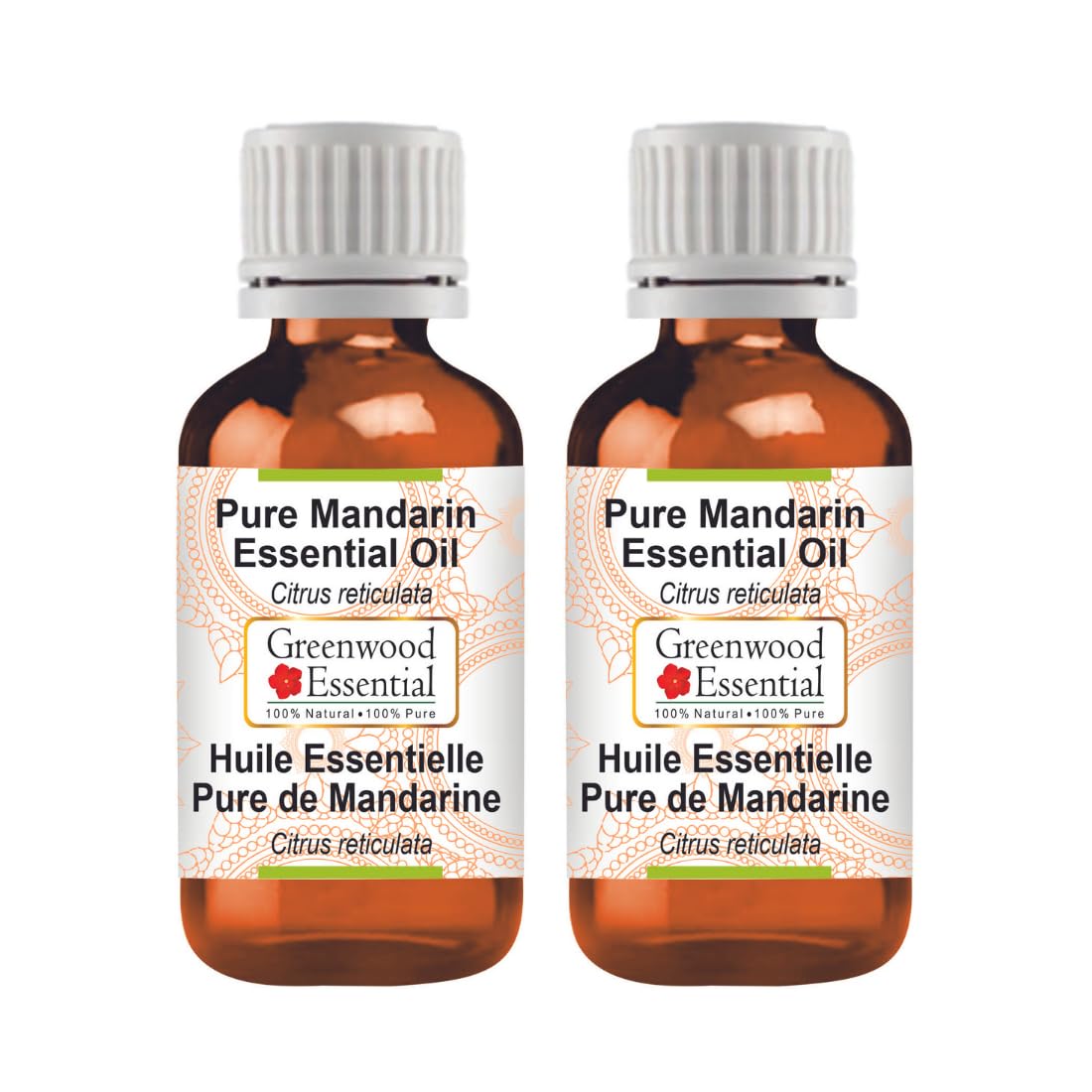 Greenwood Essential Huile essentielle de mandarine naturelle (Citrus reticulata) distillée à la vapeur, 100 ml x 2 (6,76 oz)