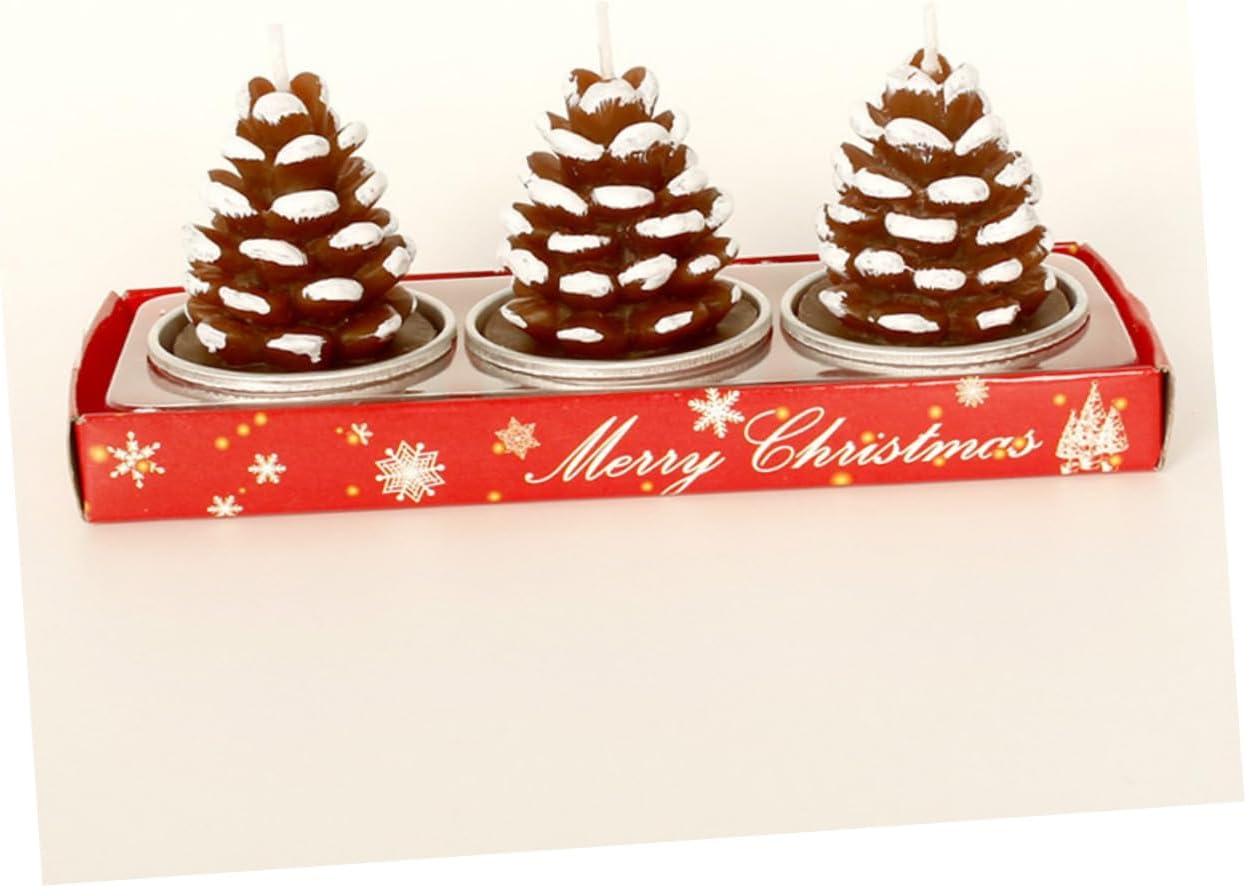 Xmas Christmas Pine Cone Candle 3pcs Paraffin Hotel Table Decoration