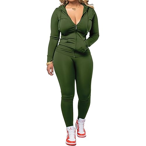 PINSV Women Two Piece Outfits Workout Sets Bodycon Tracksuit Long Sleeve Zip Up Hoodie Jacket Jogger Matching Sweat Pants Set