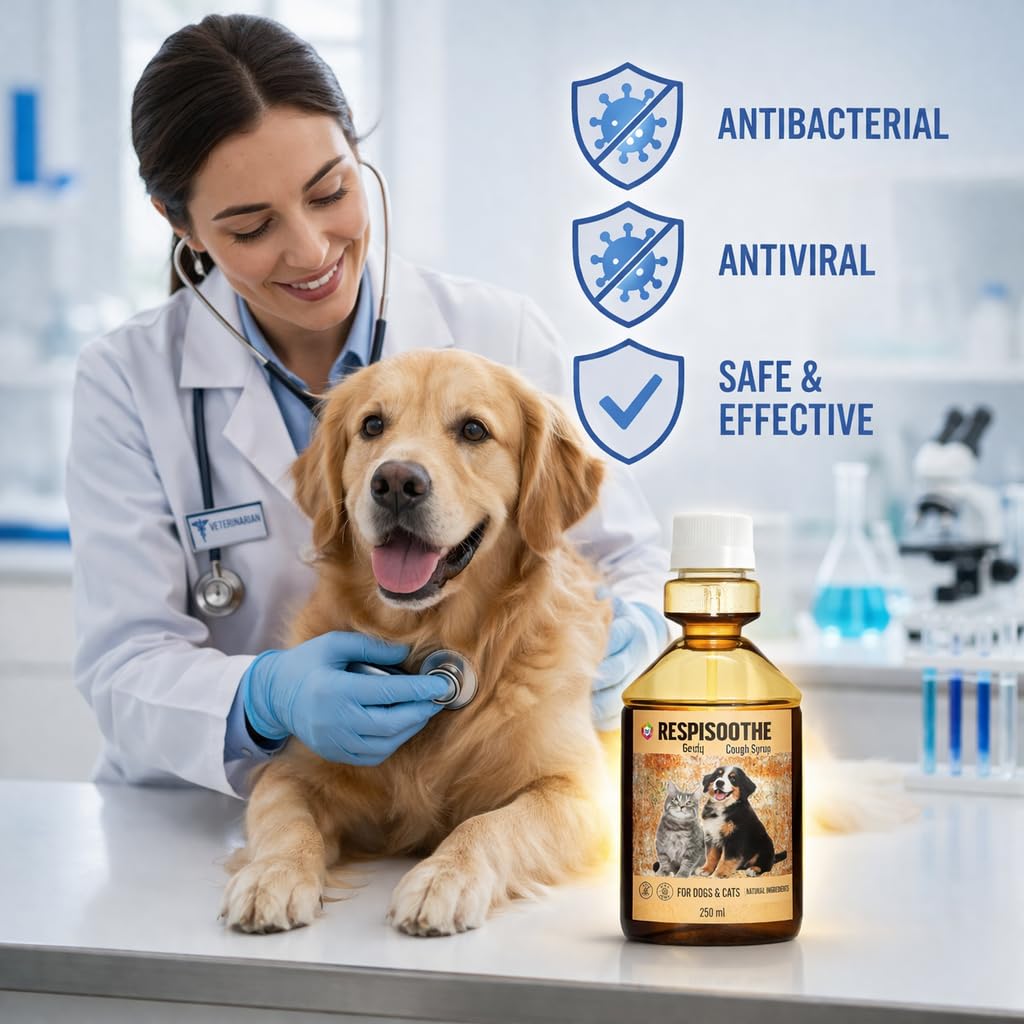 Medfly Respisoothe Pet Cough Syrup for Dogs, Cats - Antibacterial & Antiviral Formula | Relieves Dry, Harsh, Kennel Cough & Sneezing | Supports Respiratory Health | Easy Built-in Dosage Bottle- 250ml 4