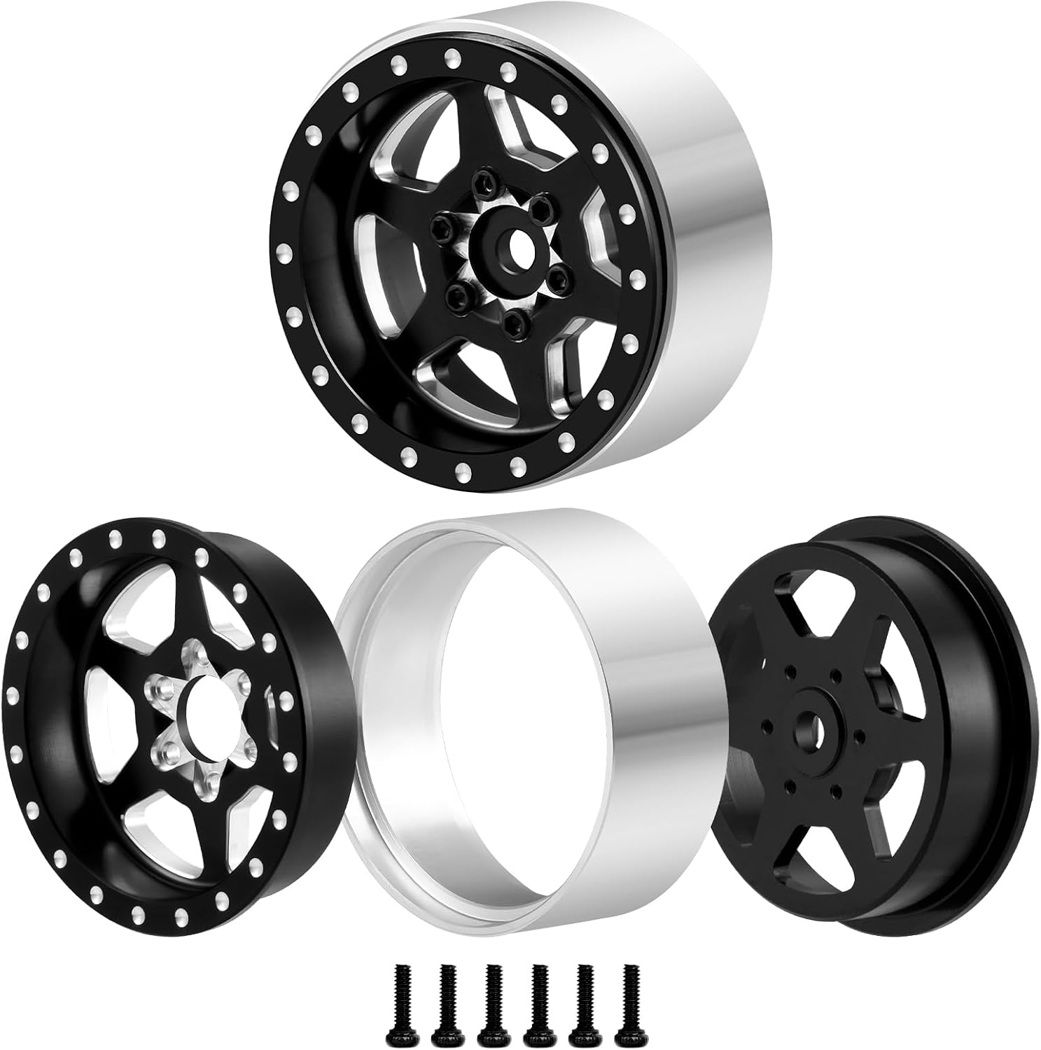 RCLIONS 1.3inch Aluminium Beadlock Wheel Hub Rims for Axial SCX24 TRX4M 1/18 1/24 RC Crawler Car Upgrade Parts (Black)
