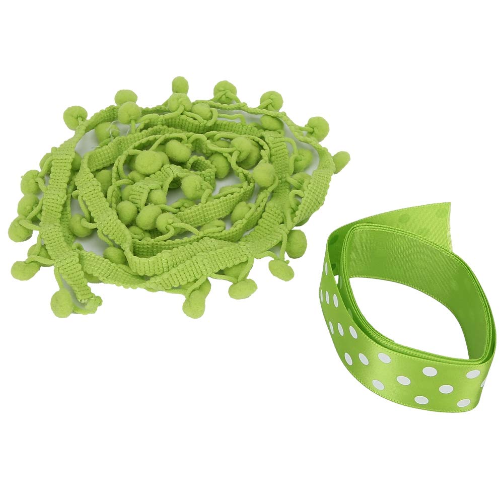 Szycie koronkowych wykończeń, 2 szt. Wstążka z frędzlami w kształcie kulki Pom Tapicerka do szycia, wianek kuli Szycie frędzli Koronka(Green)