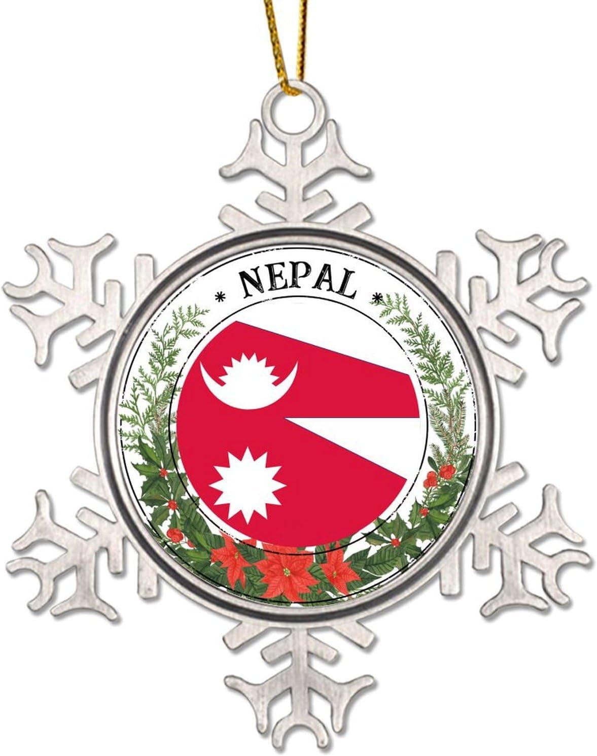 Christmas Holiday Ornaments Travel Around The World Nepal Frame Silver Christmas Ornament Winter Decorations for Christmas Tree Xmas Keepsake New Year Collectible Memorial