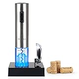 Secura Electric Wine Opener, Automatic Electric Wine Bottle Corkscrew Opener with Foil Cutter, Rechargeable (Stainless Steel)