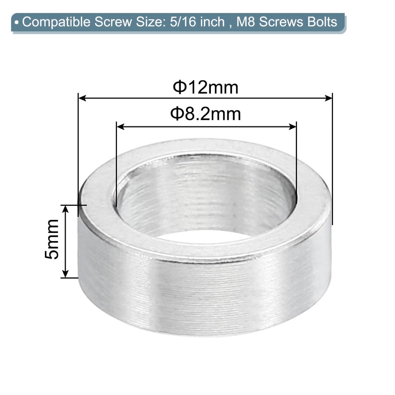 TOP-VIGOR 5Pcs M8 Aluminum Spacer, 8.2mm ID x 12mm OD x 5mm Length Metal Spacer - Image 2
