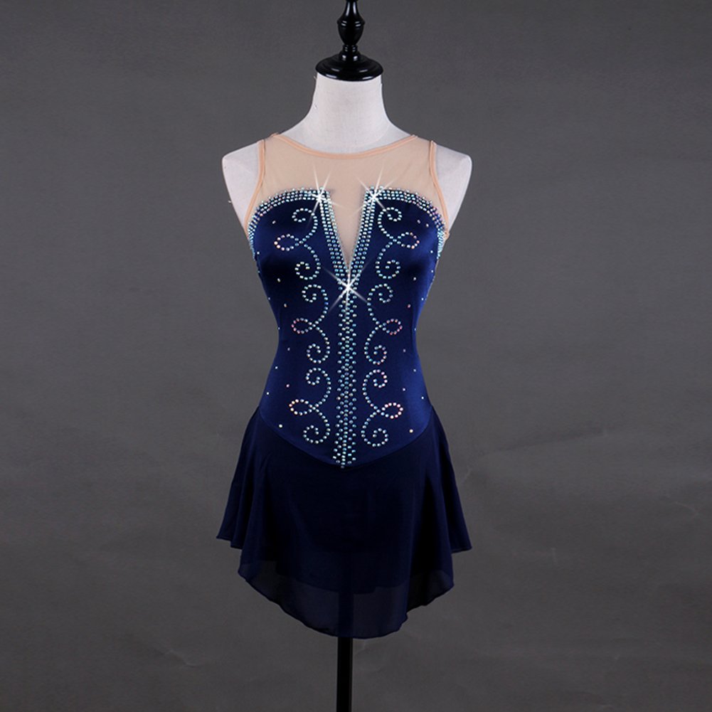 NAKOKOU Women's Navy Blue Figure Skating Dresses(Navy Blue,XL)