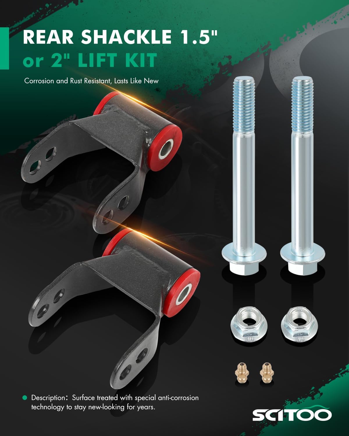 SCITOO 1.5" or 2" Lift Kits Shackle Rear 1997 1998 1999 2000 2001 2002 2003 for ford F-150 2WD 4WD Leaf Spring Accessory Suspension Bracket Replacement Suspension Lift Shackle Kit