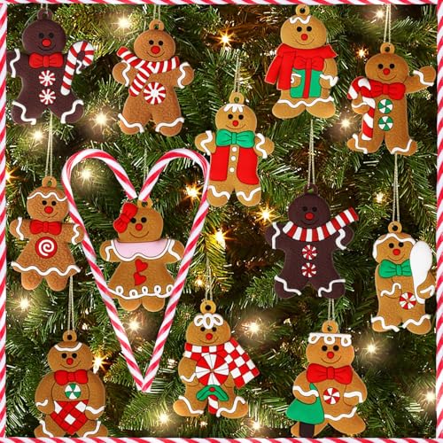 14Pcs Decoracion Colgante de arbol de Navidad, Adornos navidenos de Hombre de Jengibre, DIY Adornos Muneco Arbol Navidad Colgantes, Decoracion navidena, Juego de Adornos para el arbol de Navidad