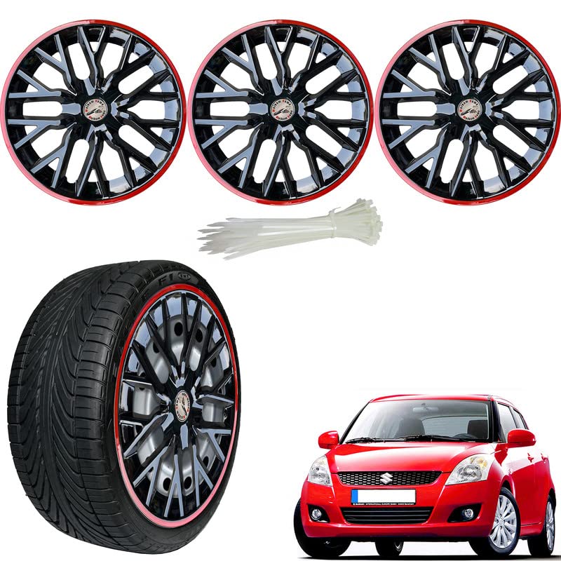 WolkomHome Car Accessories Wheel Cap, Hub Cap 14 Inch Wheel Cover Delta Black Red Ring Set of 4 Wheel Cap for Swift Type 2-image-6