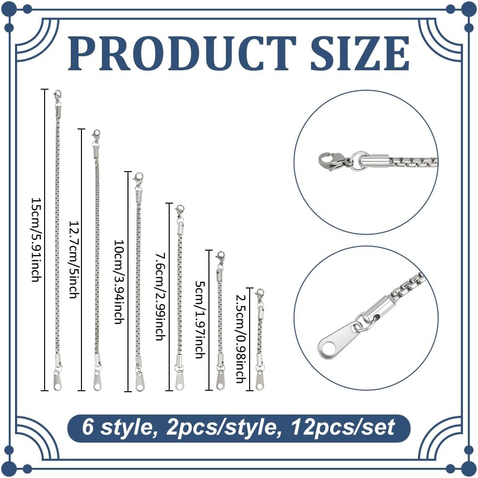 UNICRAFTALE 12pcs Necklace Extenders 304 Stainless Steel Chain Extension with Lobster Clasp Bracelet Necklace Extenders for Women Jewelry Making 1" 2" 3" 4" 5" 6" Inch - Image 3