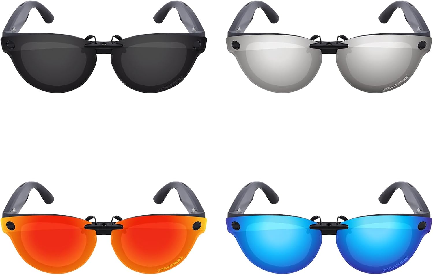 Polarized Clip-on Sunglasses Clips for Ray-Ban Meta Headliner (Gen 2) RW4013 50mm (Size M 50), Protect Your Eyes for Men & Women - Solid Black & Silver Titanium & Ice Blue & Orange Red