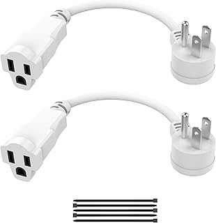 2 Pack Power Extension Cord 0.5FT/6Inch, Short 3 Prong Electric Extension Cable Outlet Saver, Single Outlet, Heavy Duty, Waterproof, Flexible, 16 AWG, 13A 125V, Indoor Wires for Home or Office - White