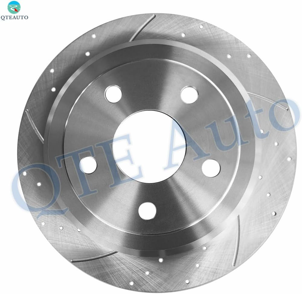 PM Auto Set of 6 Rear Drilled Slotted Brake Disc Rotors 316mm-Ceramic Brake Pad Kit Fits Replacement For 2007-2017 Jeep Wrangler