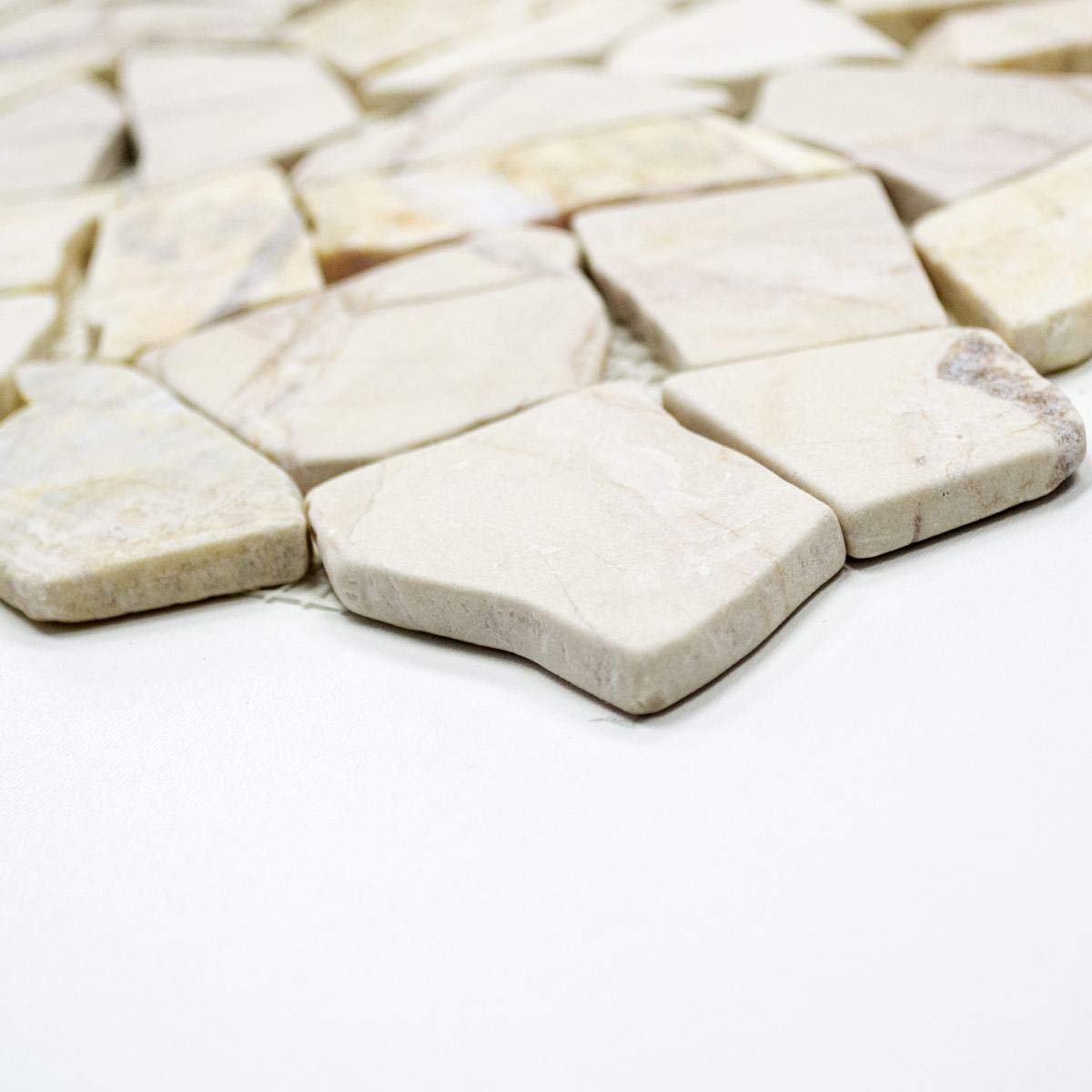 Mosaik-Netzwerk Płytki mozaikowe pęknięcie/Ciot złoty kremowy polerowany ze strukturą marmuru kamień naturalny kuchnia, format kamienia mozaikowego: 15-69x8 mm, rozmiar arkusza: 305x305 mm, 1 łuk/mata