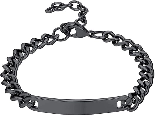 GOLDCHIC JEWELRY Personalized Mens ID Bracelets, Stainless Steel Engraved Bracelets, 7mm-15mm Wide Curb Link Stretch Cuff Bracelets