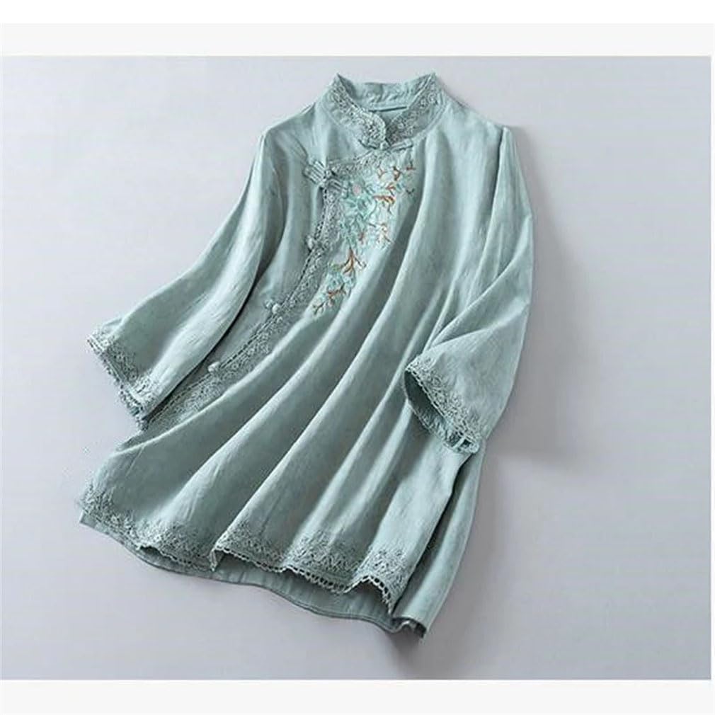 Chemise tendance de couleur unie pour femmes, décontracté, ample, bouton brodé, dentelle, patchwork, pulls