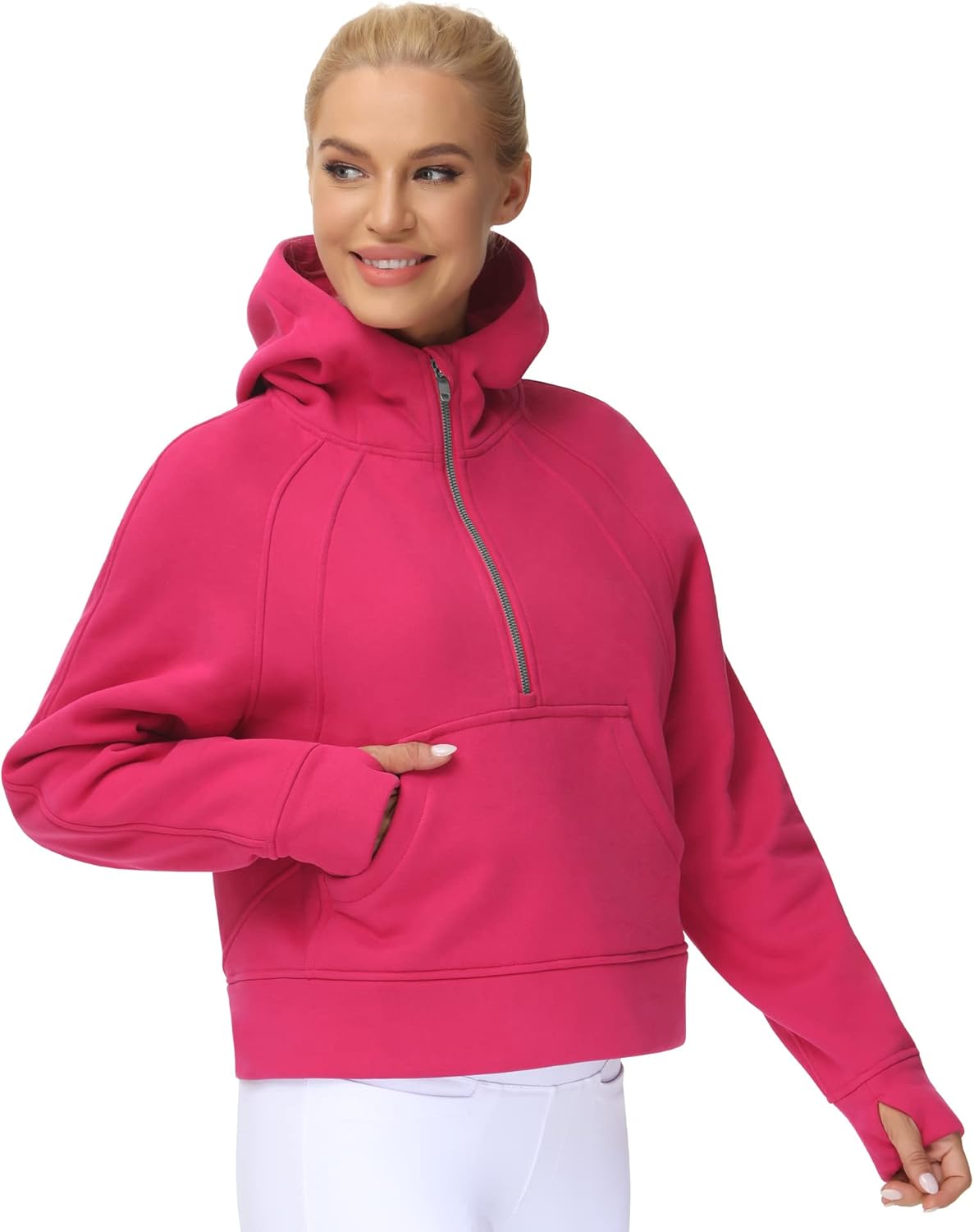 THE GYM PEOPLE Womens' Hoodies Half Zip Long Sleeve Fleece Crop Pullover Sweatshirts with Pockets Thumb Hole