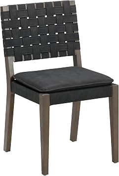 Nathan James Cohen 19 in. Wood Dining Chair, Mid-Century Modern Upholstered Side Chair with Hand Woven Faux Suede Backrest, Black