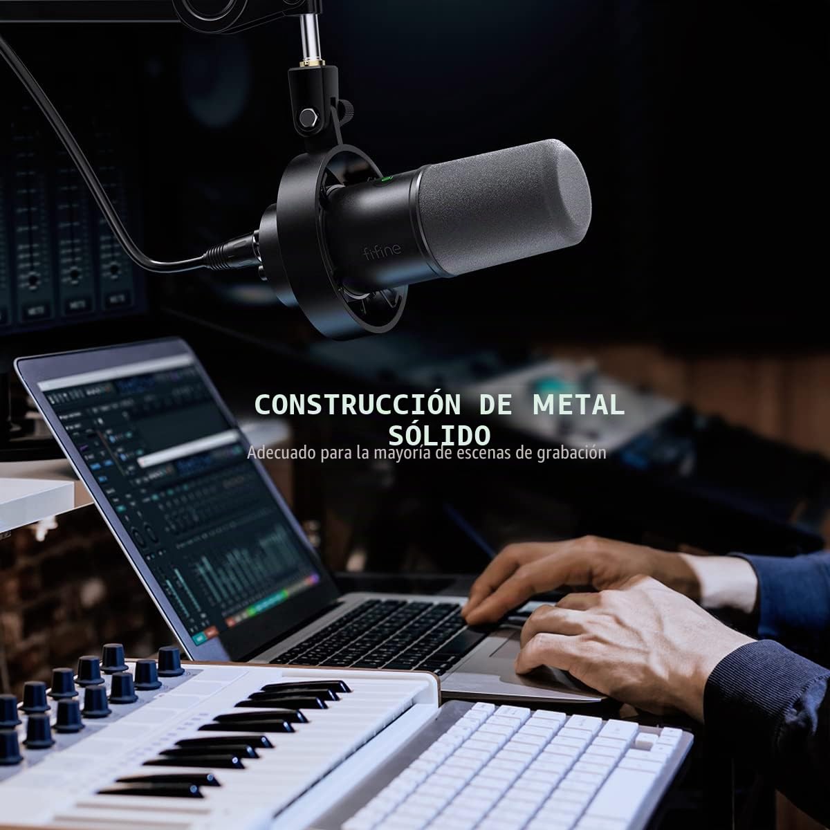 FIFINE Micrófono de grabación XLR/USB para estudio, micrófono cardioide dinámico para voz en off de música, juegos, con conector de auriculares de 3.5 mm, botón de silencio, micrófono de metal
