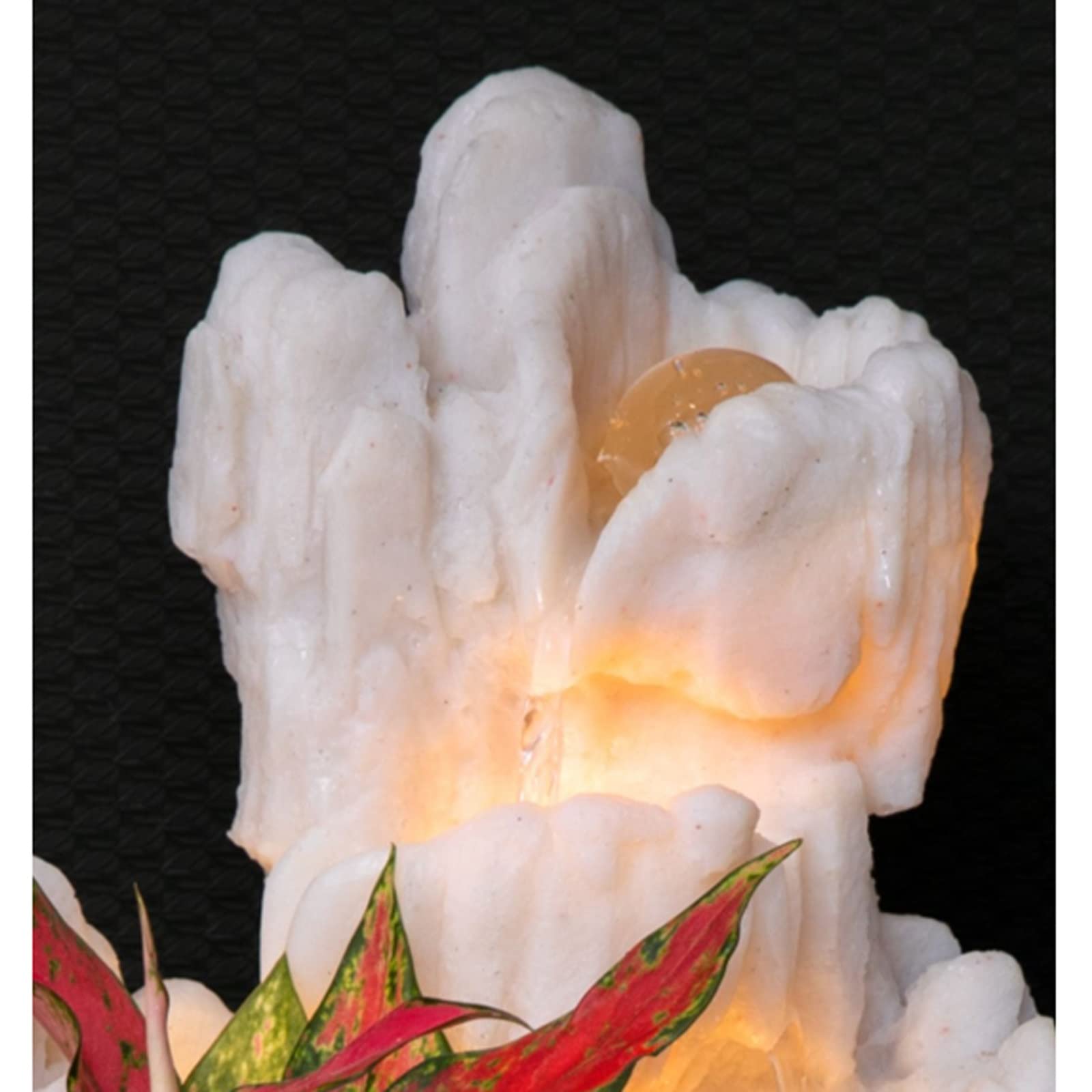 Fuente de mesa decorativa para interior, fuente de agua con cascada, de resina, con iluminación LED, bomba de agua, Zen, decoración para salón, dormitorio, oficina, 24 x 19 x 35,5 cm, Blanco