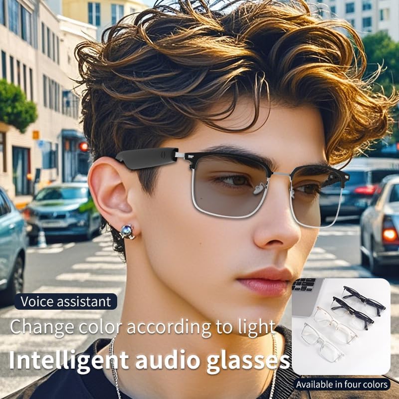 Bluetooth Audio Smart Glasses,Photochromic Sunglasses for Men and Women,Open Ear Sound Mic & Speakers