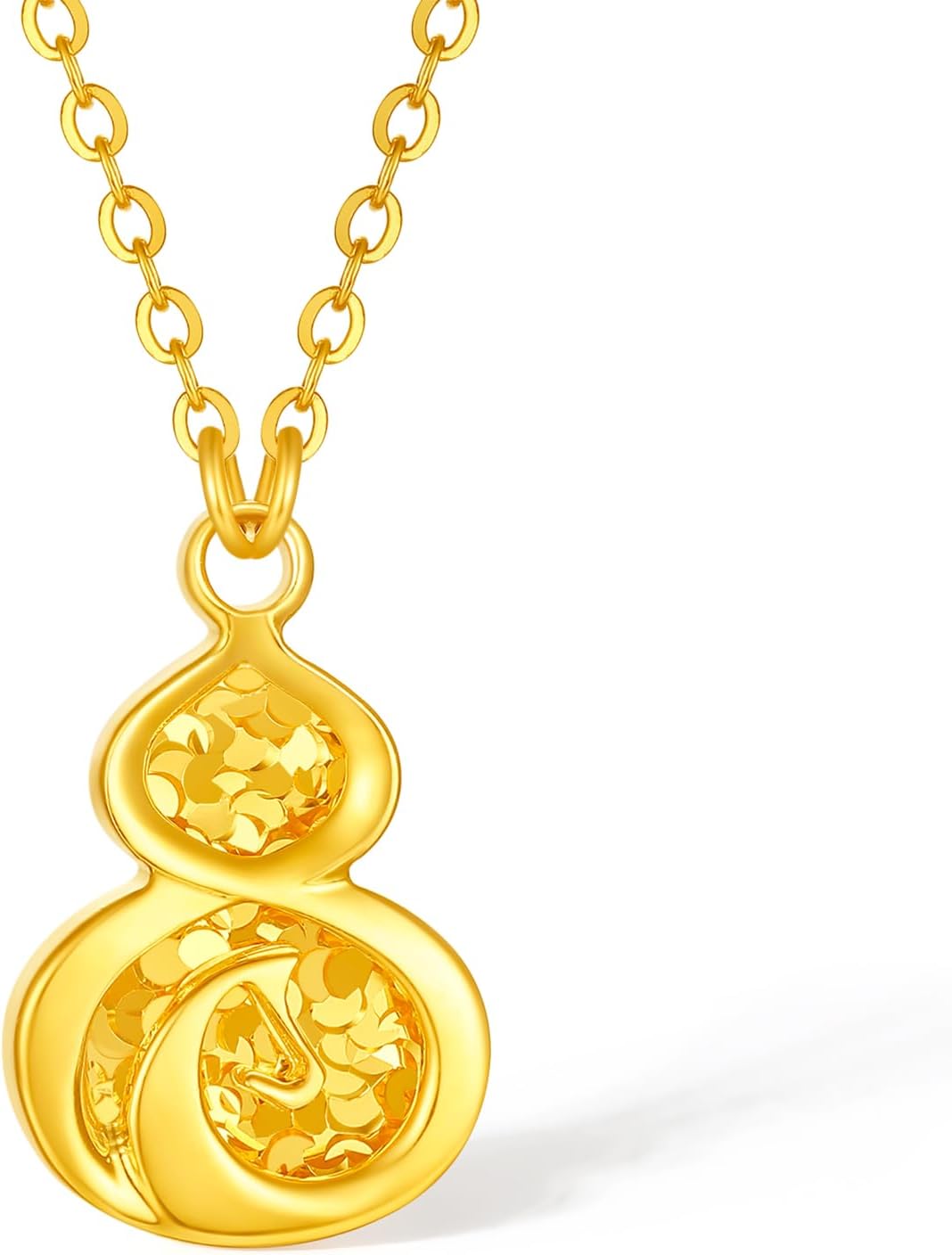 24K Pure Gold Gourd Necklace Horse Head Pendants Sequins Pendant Necklaces Wealth Wulu Gold Jewelry for Women Gifts Birthday Anniversary 40+5cm/15.7-17.7" A0624249