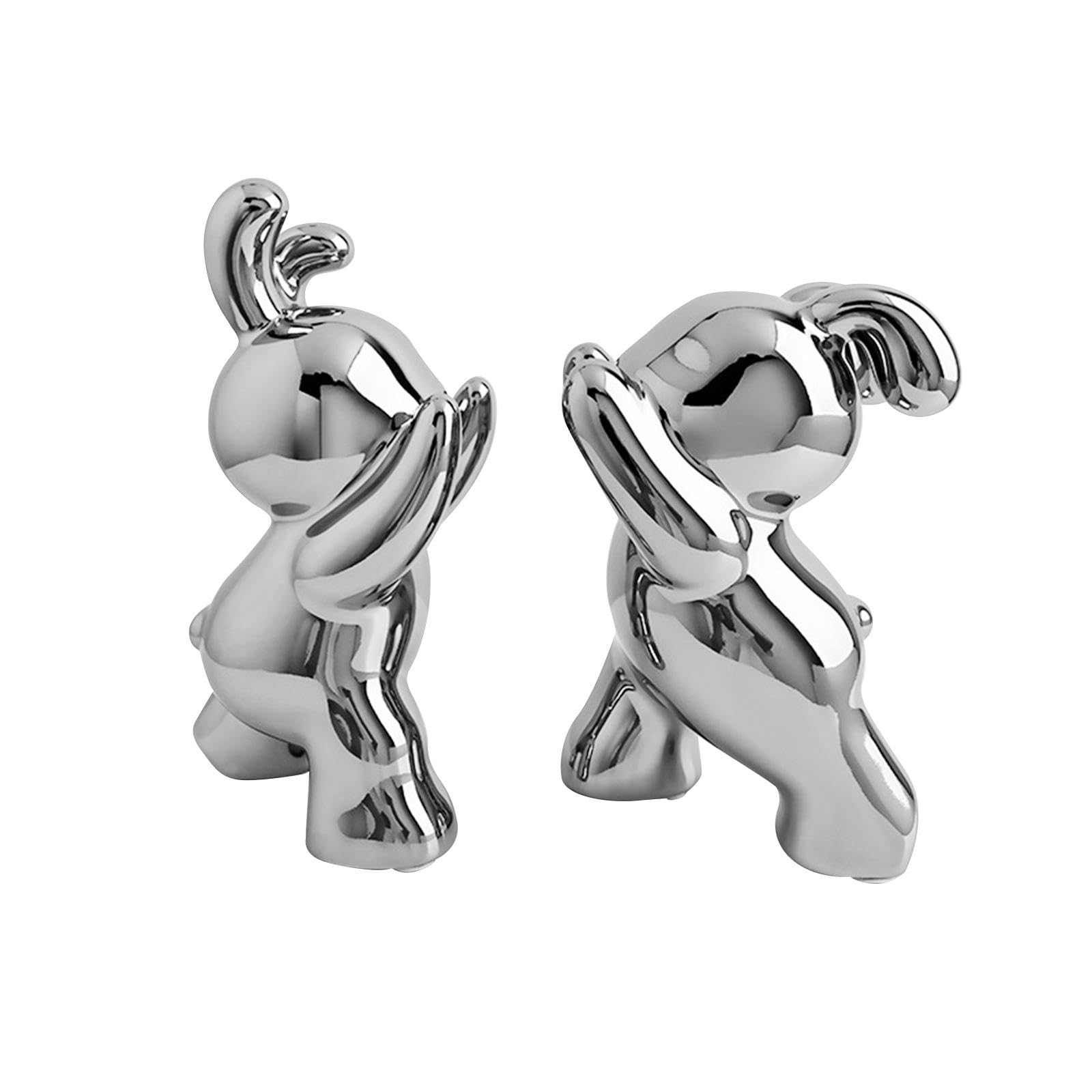 2 Stück Buchstützen Kaninchen Skulpturen Buchstopper Tierfiguren Kreative Regal Dekoration für Kinderzimmer Bibliothek Arbeitszimmer, Silber