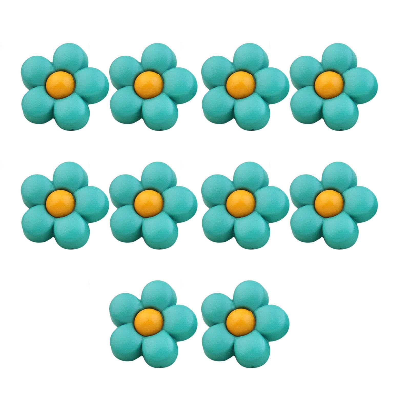 10 Pcs Small Buttons for Cardigans Novelty Shirt Buttons Flower Buttons for Baby Cardigans Plastic Buttons for Girls, Boys-Dark Green+yellow-18mm
