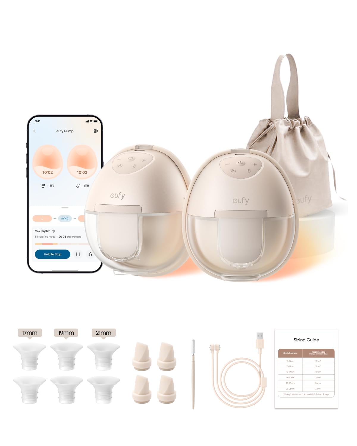 eufy Security S1 Tiralatte Elettrico Indossabile, HeatFlow Avanzata | Riscaldamento, OptiRhythm App, Aspirazione Clinica, Antigoccia, Mani Libere, Compatto, Design Discreto.