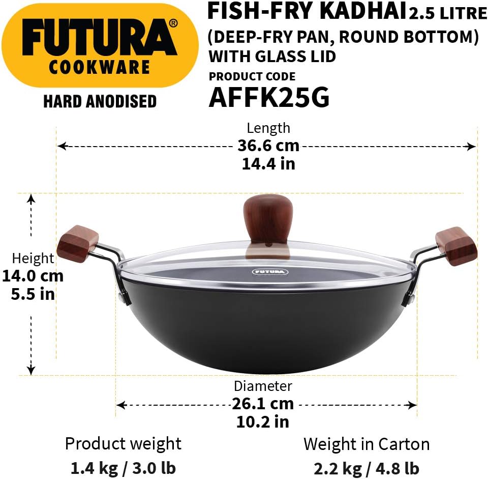 Hawkins Futura Fish Fry Kadhai with Glass lid 2.5 ltr