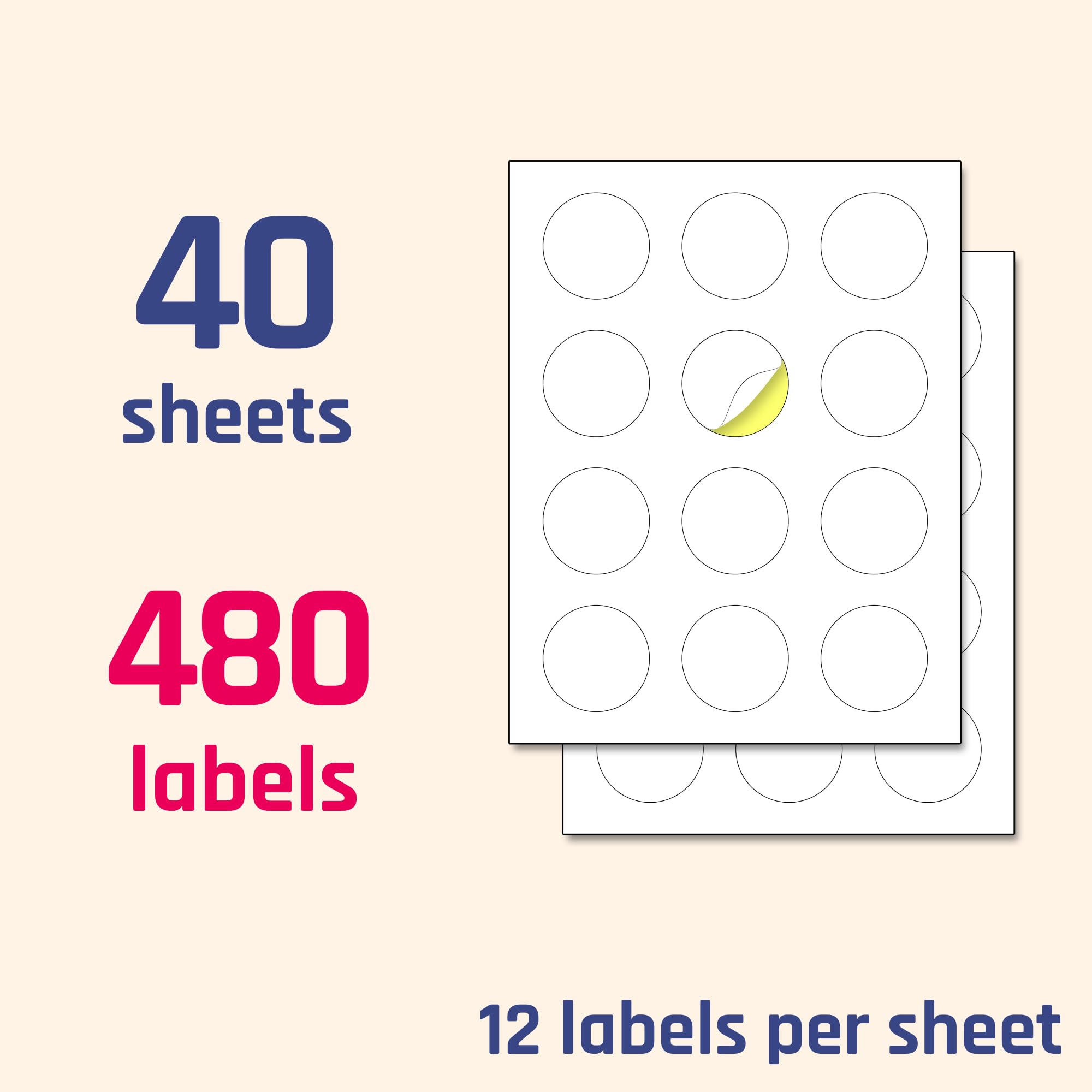 Snapklik.com : 40 Sheets - 2 Inch Round Circle Labels, White Printable ...