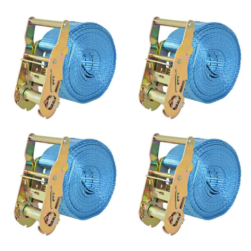 Ratschen Spanngurte 4 Stk. 2 Tonnen, 6 m x 38 mm, blaues Polyester, EN 12195 2, Zurrgurt für Ladegut Sicherung, Transport, Anhänger, Auto, Umzug, Camping, Werkstatt, Garage