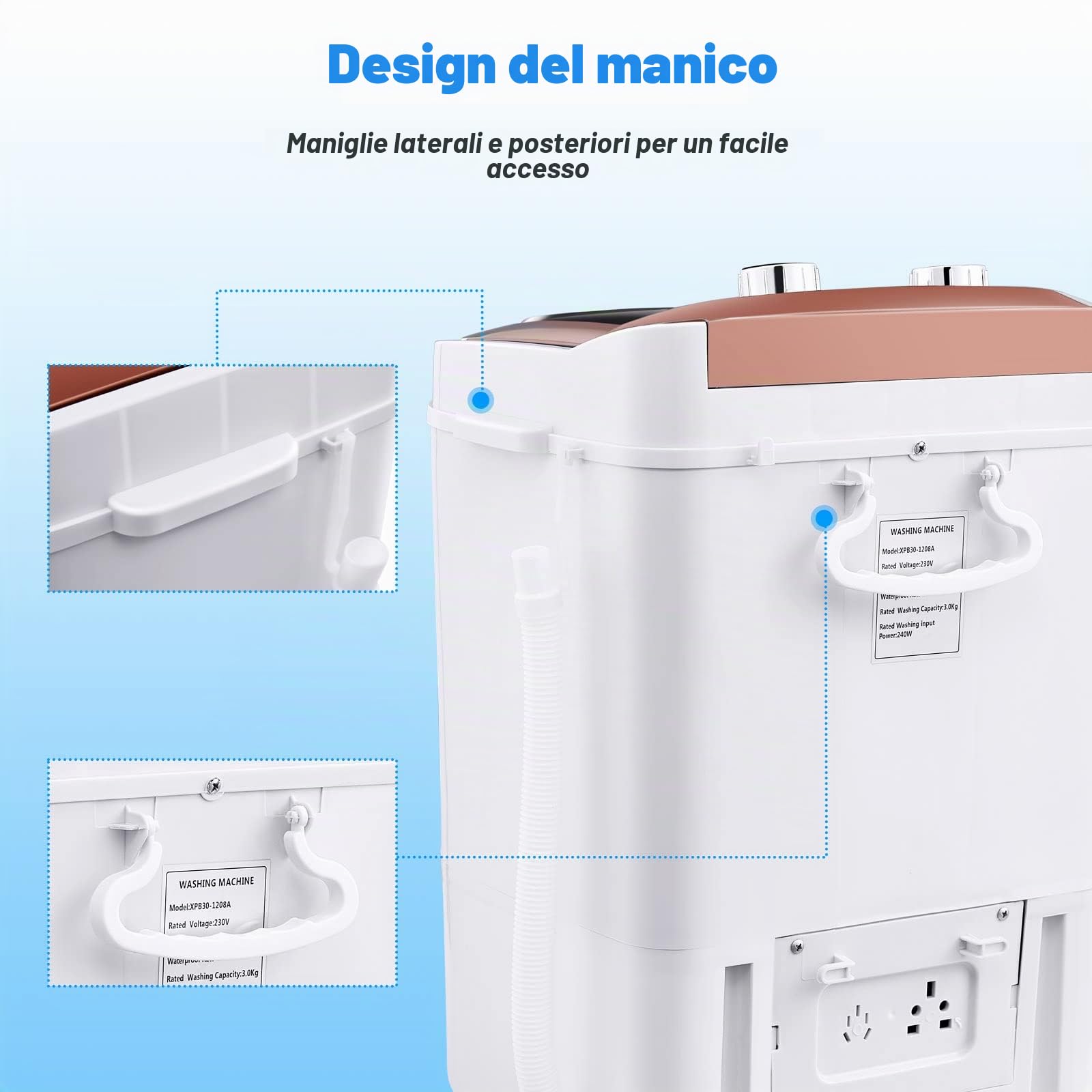 TUKAILAI Mini lavatrice, lavatrice da campeggio per 3 kg di biancheria, centrifuga 2 in 1, lavatrice da viaggio, lavatrice portatile singolo, tub, non elettrica, con timer