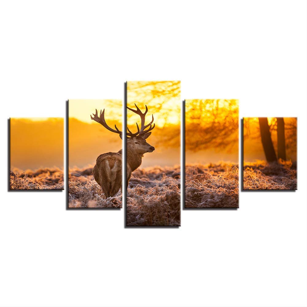 Toile murart élan pour réchauffer un mur blanc salon peinture coucher de soleil
