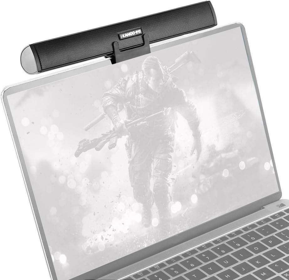 Wired Computer Speaker Bar USB Cable Powered, Portable Soundbar For Notebook, Ultrabook, PC (Only Support Windows PCs Like HP, Dell, Not Support Apple Mac), TV - Clips On Laptop Or Stands On Desktop