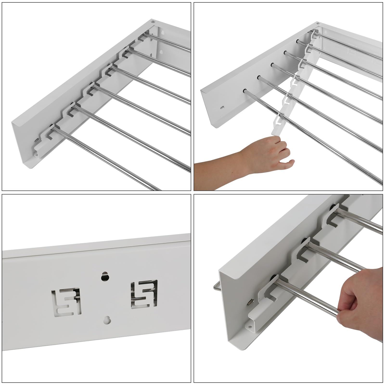 Wandmontage Wäschetrockner, Edelstahl Wand Wäscheständer, Platzsparend Klappbar Ausziehbar Kompakt Design Wandtrockner mit Handtuchstange für Drinnen und Draußen Badezimmer Balkon (Weiß 80cm)