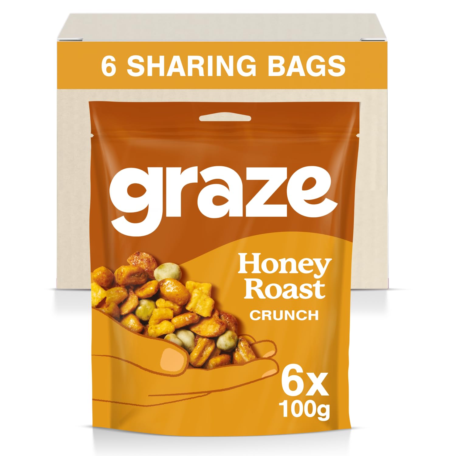 Graze - Honey Roast Crunch Snacks -Healthy Snacks Alternative for Crisps, Mixed Nuts & Pretzels - Ideal if You Love Corn, Broad Beans and Corn Hoops Mixed Savoury Snacks (6x100g pack)