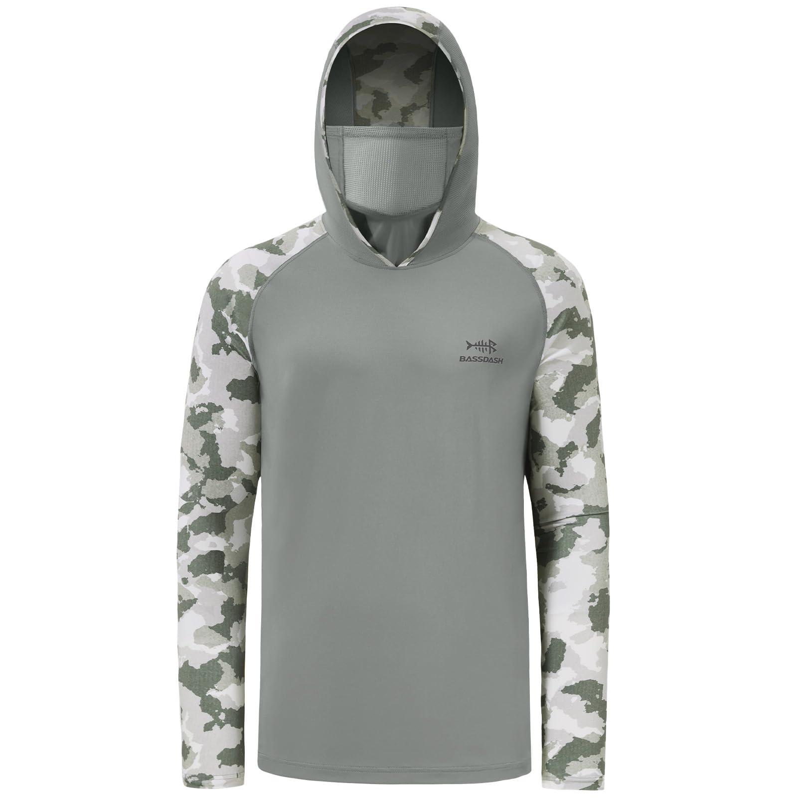 Bassdash Sudaderas con Capucha para Hombre Protección Solar UPF 50+ con Máscara de Manga Larga Cuello Camiseta para Pescar Caminatas