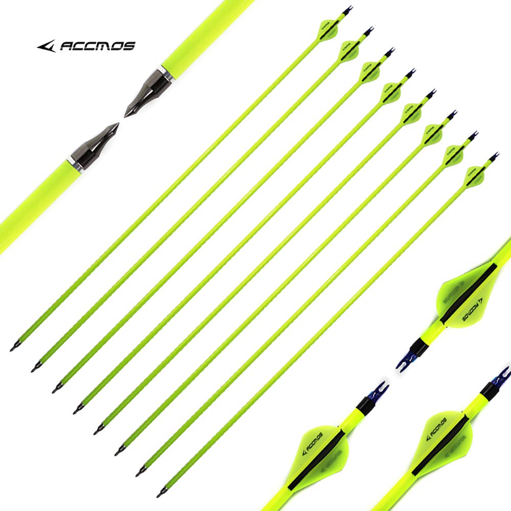 ACCMOS 6/12/24/48pièces Diamètre Intérieur 6.2mm Flèches Pro en Carbone Mixte Personnalisé 22.5-30pouces Spine 500 Flèche avec Pointe en Acier Amovible pour 20-65livres Arc Recurve Arc à Poulies
