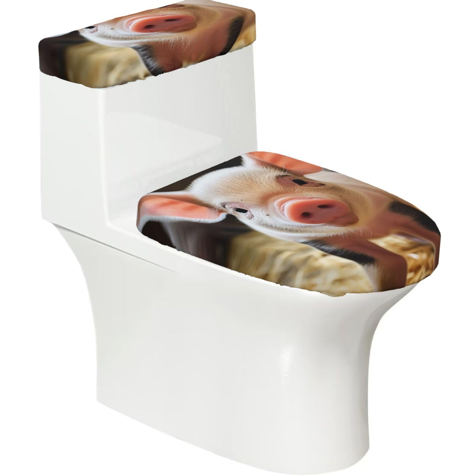 FekiLoot Smiling Toilet Lid Cover and Toilet Tank Cover Set of 2,Dust Splash Resistant Toilet Top Covers Soft Washable Toilet Lid Seat Cover for Bathroom Office Home Decor