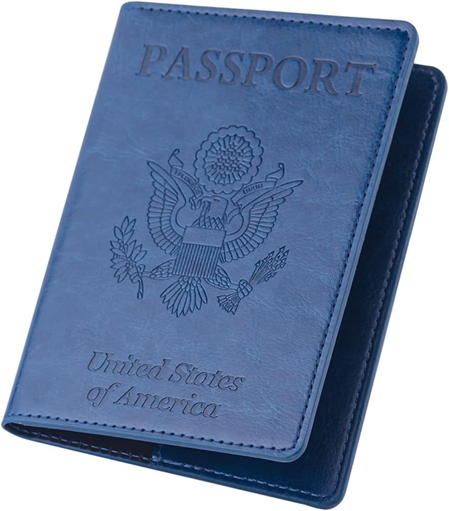  | Passport Covers and Card Holder Combo, Cover Case Blocking Travel Wallet, Slot Design Travel Document Organizer Set Accessories Faux Leather (Blue) | Passport Covers