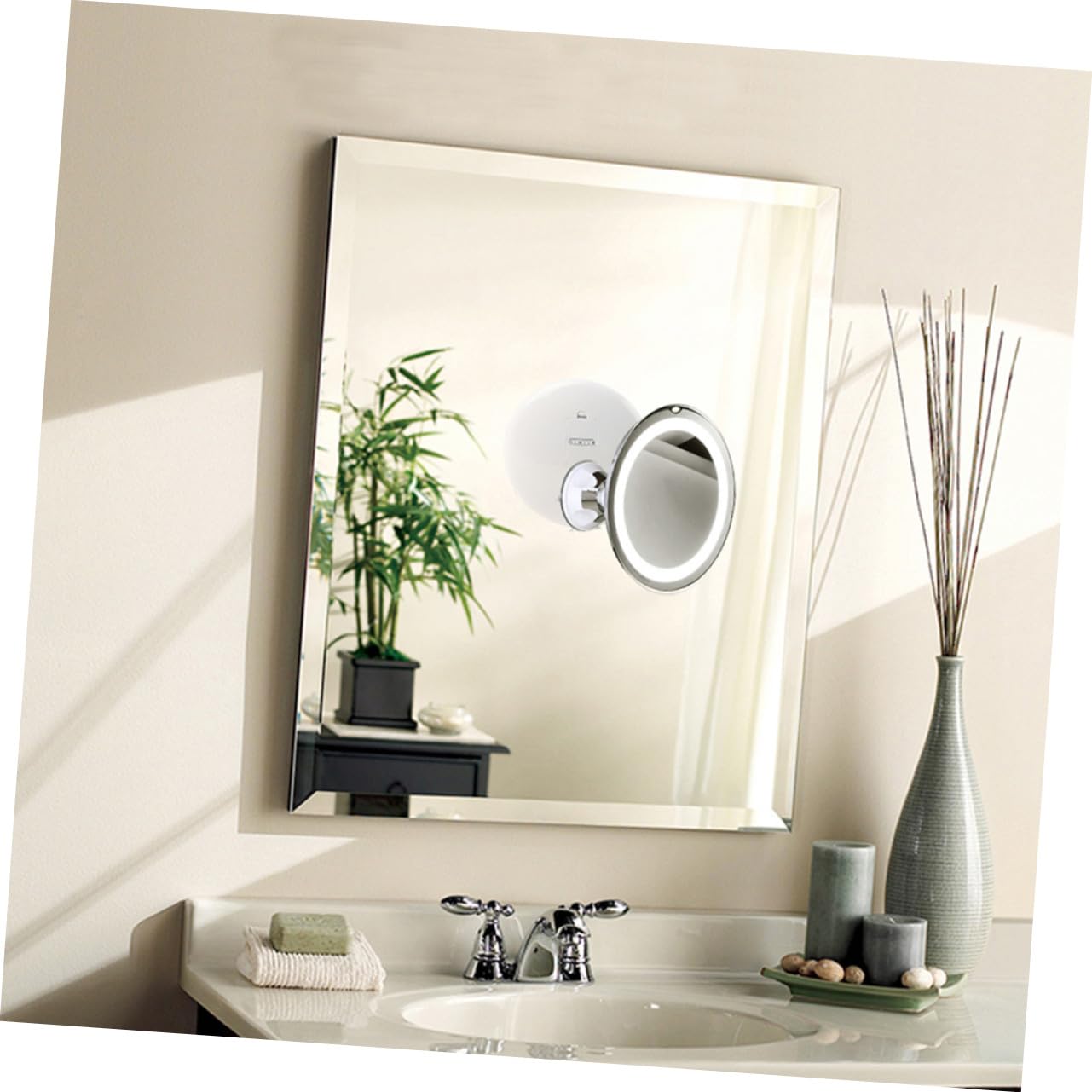 Espejo de Maquillaje con Aumento y Luz LED Espejo de Tocador Redondo Ventosa para Baño y Cosmética