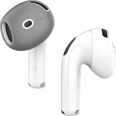 elago 2 Pairs AirPods 4 Ear Tips Cover Designed for AirPods 4, [Fit in The Case] Anti Slip Silicone Cover, Anti Scratches, Installation Guide (1 Pair of Each) (Dark Grey & White)